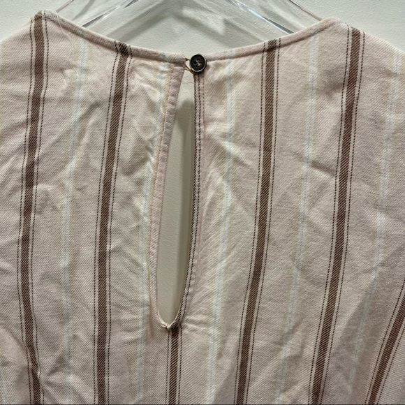 Ivy + Main Tie Front Long Sleeve Ruffle Trim Stripe Pink Romper Keyhole Back M - Picture 7 of 8